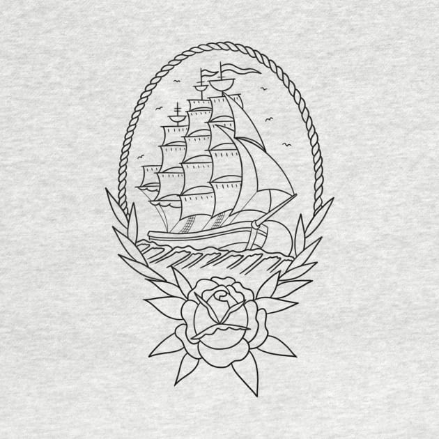 HomeSchoolTattoo Traditional ship and rose by HomeSchoolTattoo